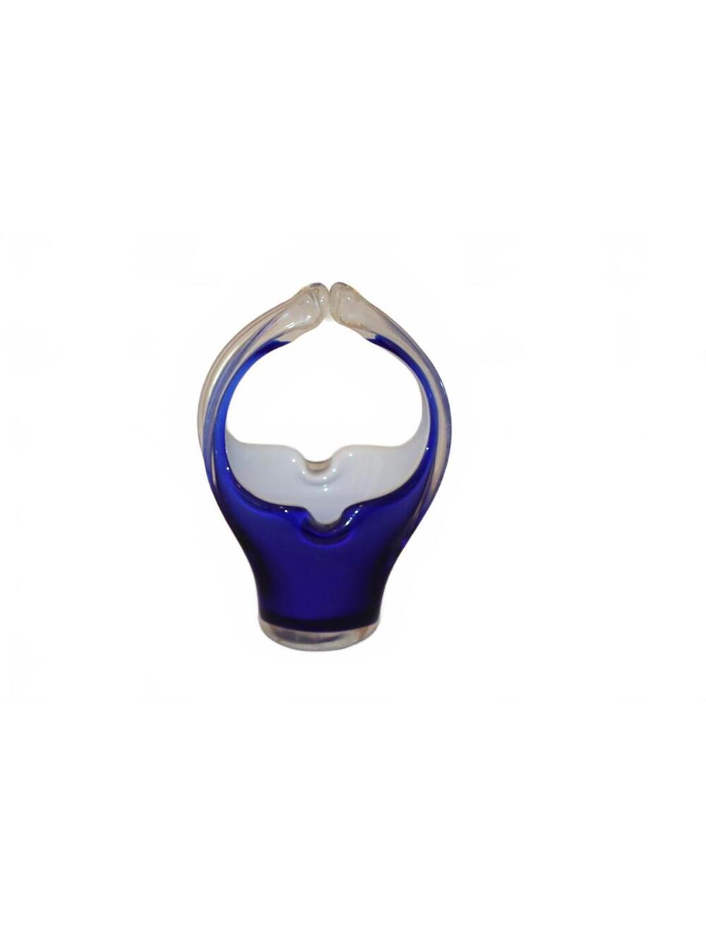 Vintage Murano Royal Blue and White Encased Basket